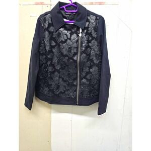 Women with Control Ponte Royal Lace Moto Jacket Black S Zip Lined Collared